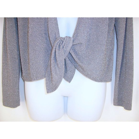 Chicos Travelers Jacket 0 XS S Silver Metallic Open Tie Front - Picture 3 of 7
